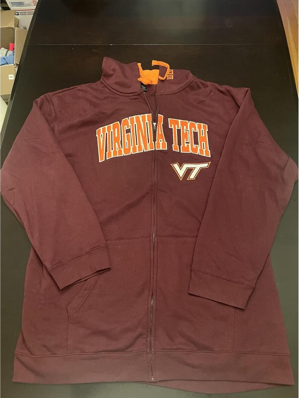 Colosseum Virginia Tech Maroon Long Sleeve Full Zip Hoodie Men's Size 4XT
